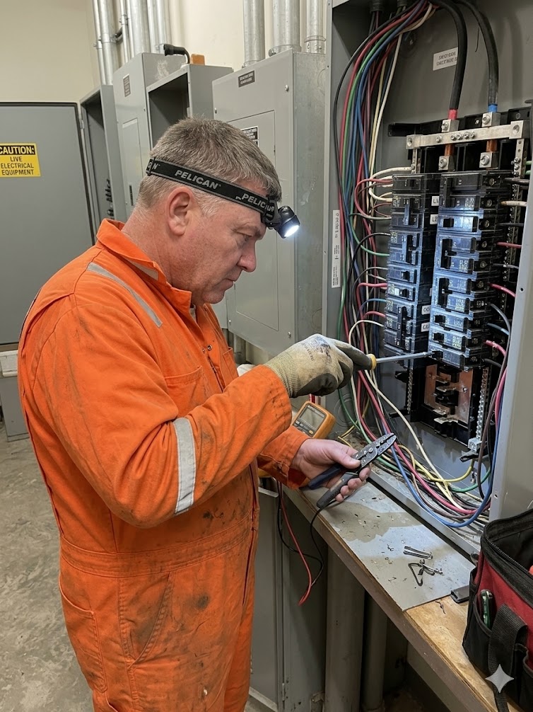 Crystal technician checking electrical connections